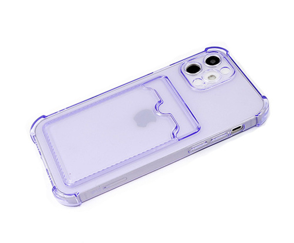 Накладка Apple iPhone 12 Pro фиолетовый прозрачный с визитницей и защитой камеры силикон Противоударный