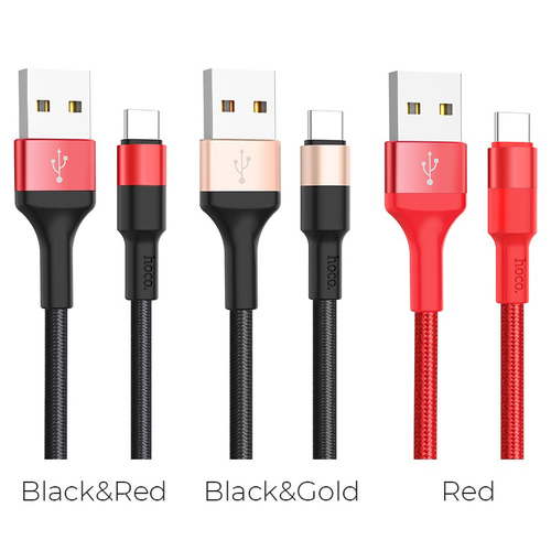 Кабель USB - Type-C HOCO X26 текстиль черно-красный круглый 2A