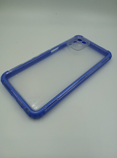Накладка Samsung A12/M12 прозрачный карбон бампер синий силикон+пластик Противоударный с защитой камеры