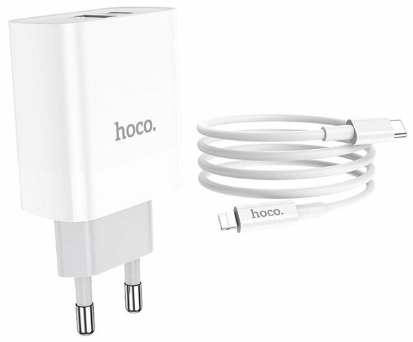 Сетевое зарядное устройство HOCO C80A 1USB+USB Type-C белый Lightning 3.1A - 2