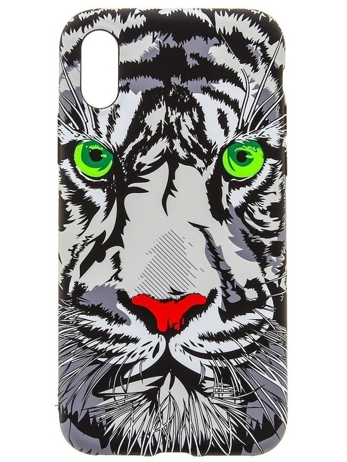 Накладка Apple iPhone X/Xs черно-белый фосфорный силикон Luxo Животные Тигры Тигр с красным носом