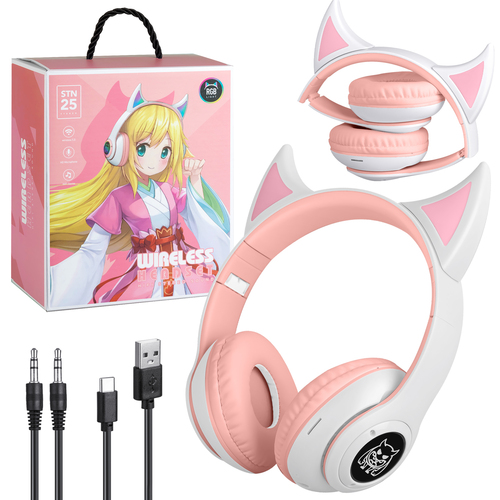 Наушники NB Cat Ears STN-25 накладные, Bluetooth, микрофон, подсветка, розовый