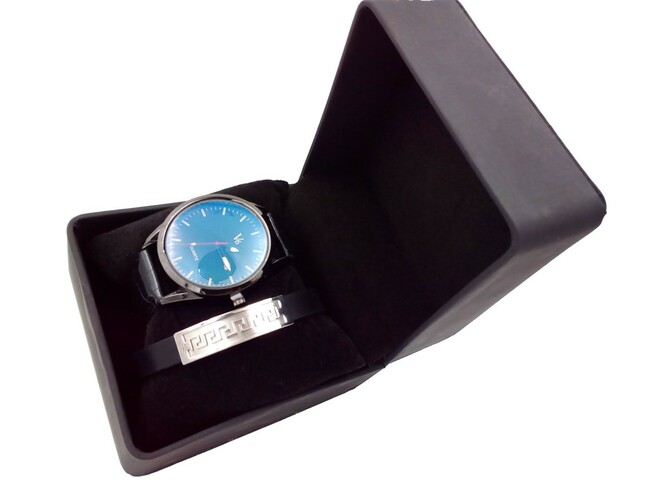Наручные часы в наборе мужские кварцевые V6 дата черный циферблат черный кожаный ремешок +браслет