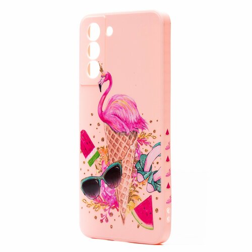 Накладка Samsung S21/S30 светло-розовый с защитой камеры силикон Животные Фламинго - 2