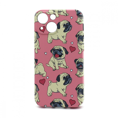 Накладка Apple iPhone 13 mini розовый с защитой камеры силикон Luxo Животные Собаки Мопсы