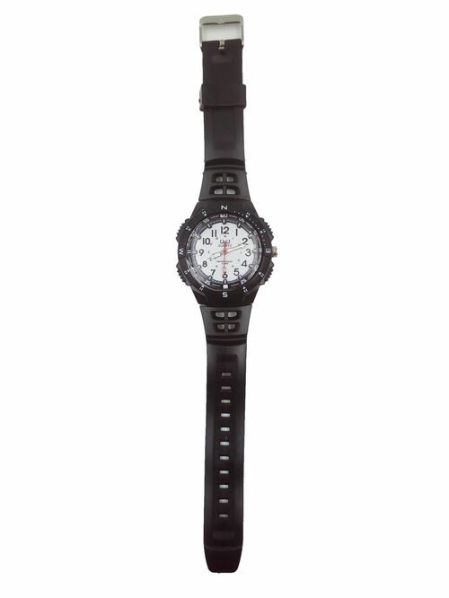 Наручные часы мужские кварцевые Q Q безель белый циферблат черный силиконовый ремешок 10 bar