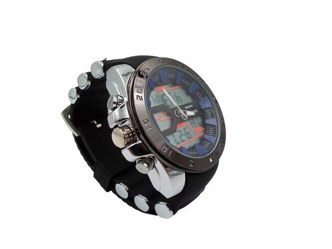 Наручные часы мужские электронные QUAMER синяя окантовка черный силиконовый ремешок