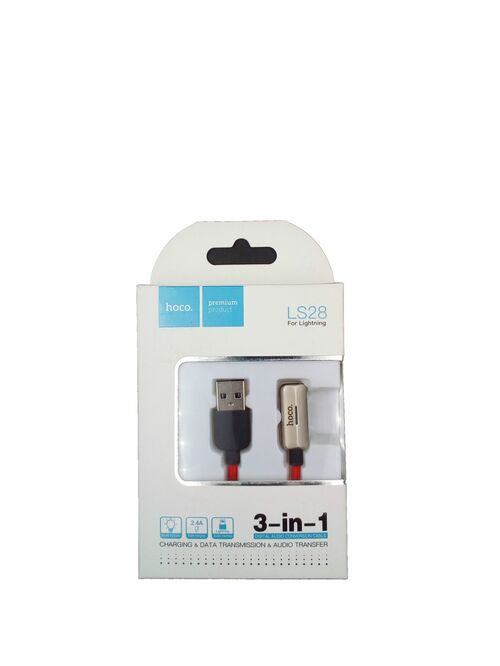 Переходник USB-8 pin lightning(п)+8 pin lightning(м) Hoco LS28 черно-красный