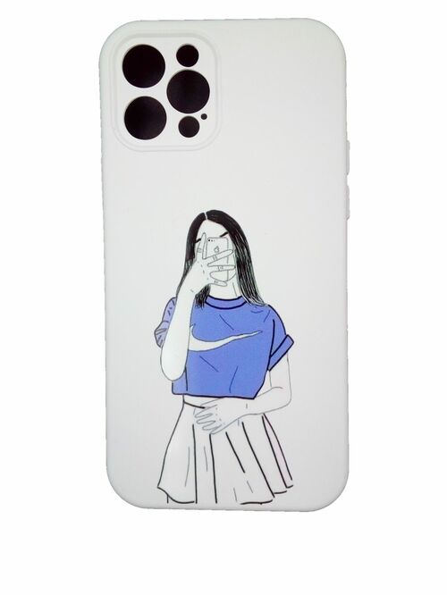 Накладка Apple iPhone 12 Pro белый Soft Touch с защитой камеры силикон Девушки Девушка со смартфоном