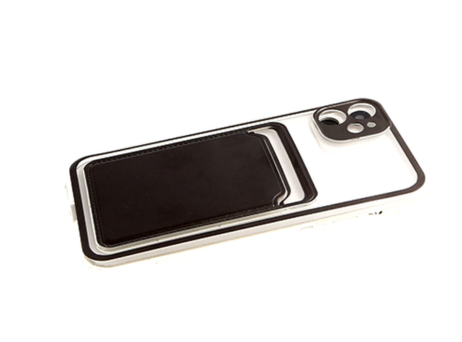 Накладка Apple iPhone 12 Pro прозрачный бампер темно-серый силикон+кожа С кардхолдером и защитой камеры