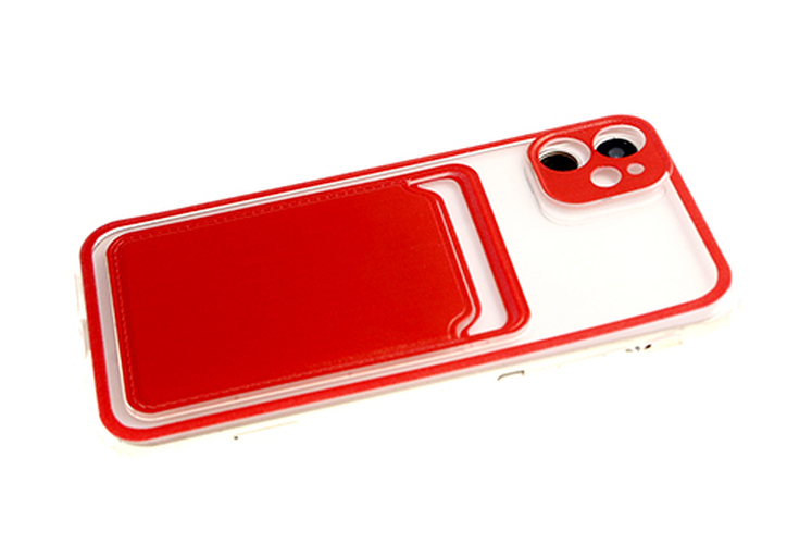 Накладка Apple iPhone 13 Pro Max прозрачный бампер красный силикон+кожа С кардхолдером и защитой камеры
