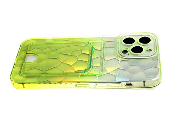 Накладка Apple iPhone 12 Pro зеленый прозрачный с визитницей и защитой камеры силикон Геометрия Многоугольники перламутровые
