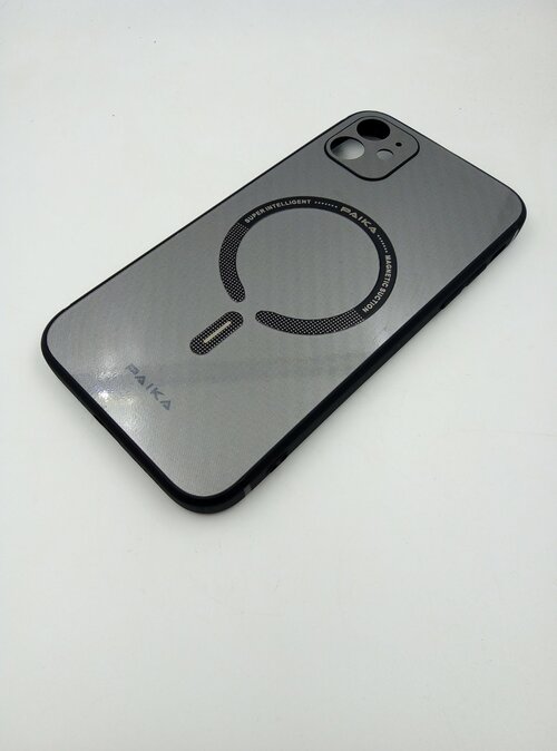 Накладка Apple iPhone 12 Pro серый с защитой камеры силикон+пластик Paika SafeMag карбон