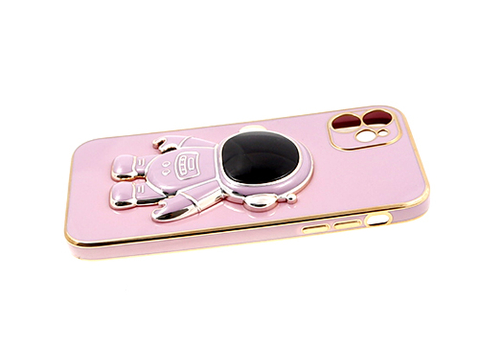 Накладка Apple iPhone 12 Pro розовый с фигурной подставкой силикон Космос Космонавт