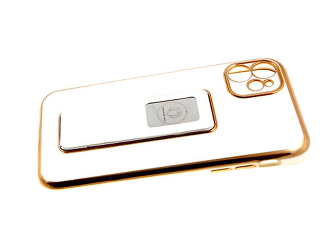 Накладка Samsung A22s белый бампер золото силикон Подставка с магнитом