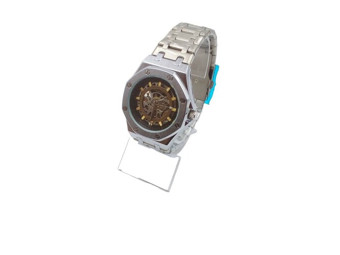 Наручные часы мужские механические T-GOER скелетон серебристый циферблат серебро металлический браслет