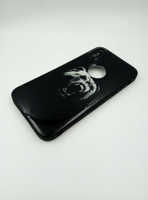 Накладка Apple iPhone X/Xs черный с защитой камеры Под стекло Животные Медведь свирепый