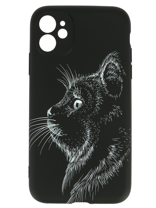Накладка Xiaomi 12/12X черный с защитой камеры силикон Helsen Животные Коты/Кошки Кот в профиль
