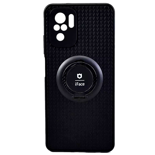 Накладка Xiaomi Redmi Note 9 черный с защитой камеры силикон iFace Кольцо-подставка + магнитный держатель