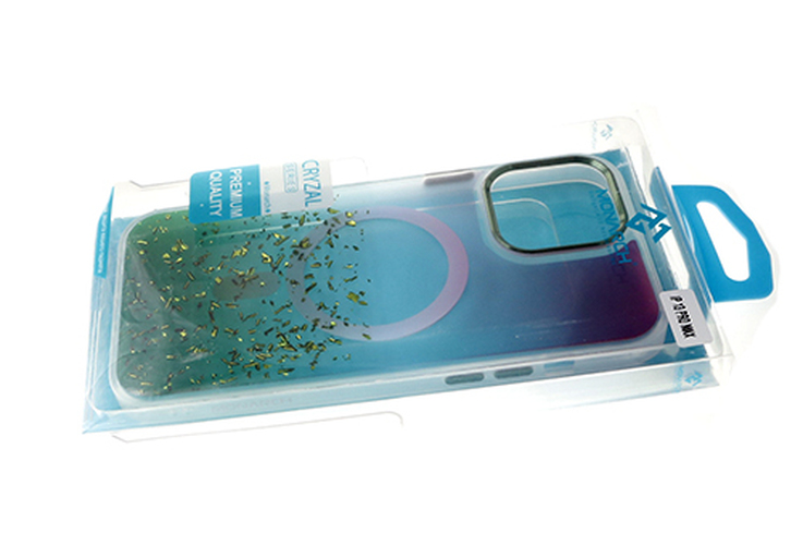 Накладка Apple iPhone 12/12 Pro зеленый прозрачный с блестками силикон+пластик Monarch SafeMag