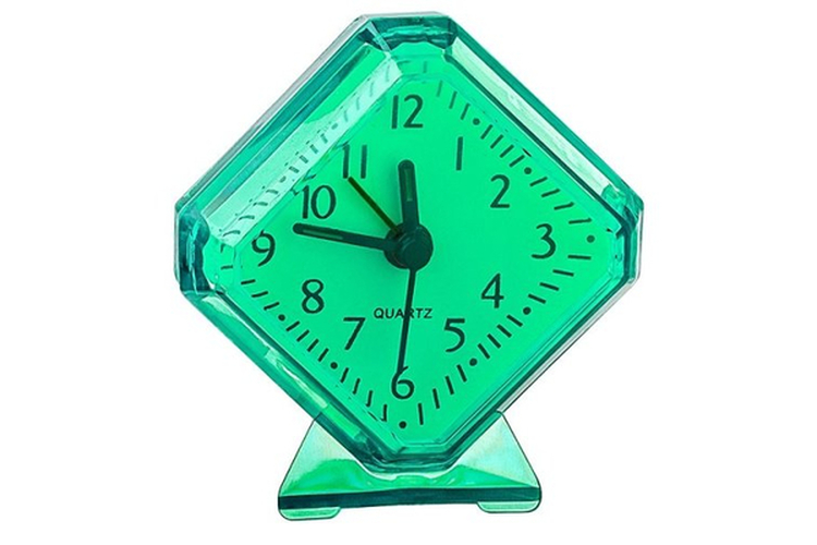 Настольные часы будильник кварцевые Perfeo PF-TC-002 зеленый ромб. 7,5*8,5 см