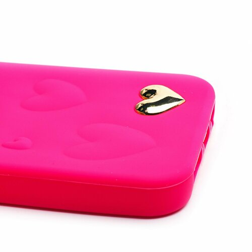 Накладка Apple iPhone 11 Pro ярко-розовый силикон Love серия Сердечки - 5
