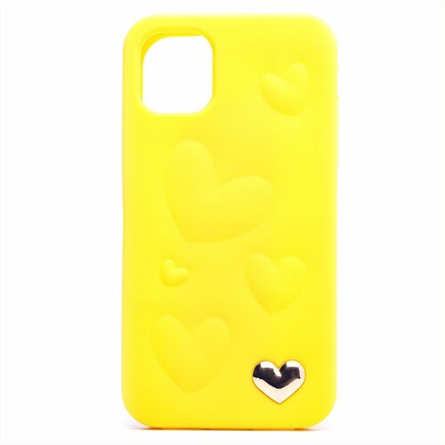 Накладка Apple iPhone 11 желтый силикон Love серия Сердечки