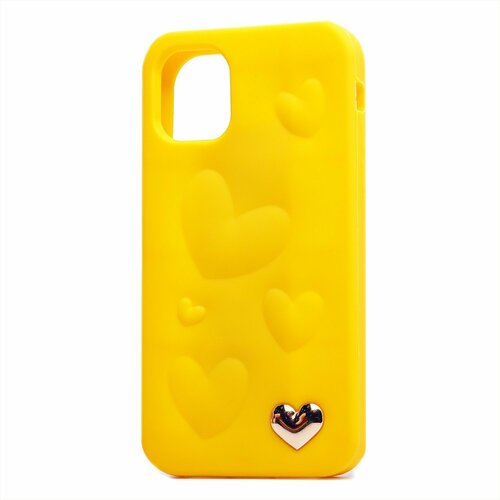 Накладка Apple iPhone 12/12 Pro желтый силикон Love серия Сердечки - 2