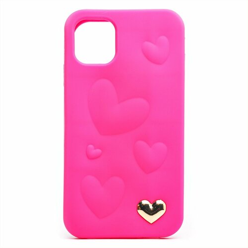 Накладка Apple iPhone 13 ярко-розовый силикон Love серия Сердечки